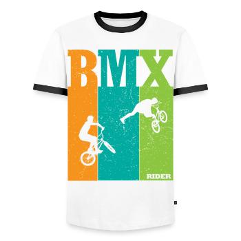 BMX Color Block Rider Silhouettes - Men's Ringer Shirt - white/black - Front - AI Model Female 172 light (172cm) & AI Model Male 178 dark (178cm)