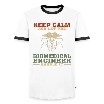 Best-seller Ingénieur biomédical Tshirt, Keep Calm - T-shirt contrasté Homme - blanc/noir - Devant - AI Model Female 172 light (172cm) & AI Model Male 178 dark (178cm)