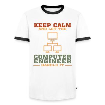 Best-seller Ingénieur informatique Tshirt, Gardez votre calme - T-shirt contrasté Homme - blanc/noir - Devant - AI Model Female 172 light (172cm) & AI Model Male 178 dark (178cm)