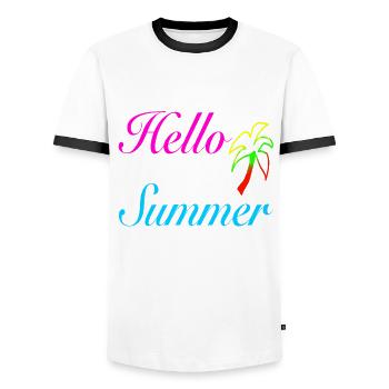 Hello Summer Palm Trees Neon - Men's Ringer Shirt - white/black - Front - AI Model Female 172 light (172cm) & AI Model Male 178 dark (178cm)