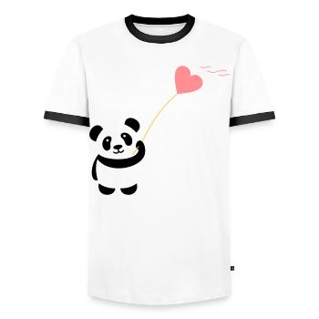 panda herz niedlich luftballon bär groß dick kusch - Männer Kontrast-T-Shirt - Weiß/Schwarz - Vorne - AI Model Female 172 light (172cm) & AI Model Male 178 dark (178cm)