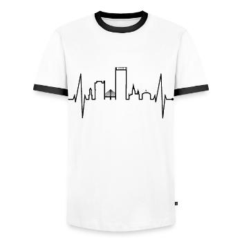Bonn Skyline Heartbeat Bonner I Love My Bonn - Men's Ringer Shirt - white/black - Front - AI Model Female 172 light (172cm) & AI Model Male 178 dark (178cm)