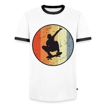 Faire de la planche à roulettes - T-shirt contrasté Homme - blanc/noir - Devant - AI Model Female 172 light (172cm) & AI Model Male 178 dark (178cm)