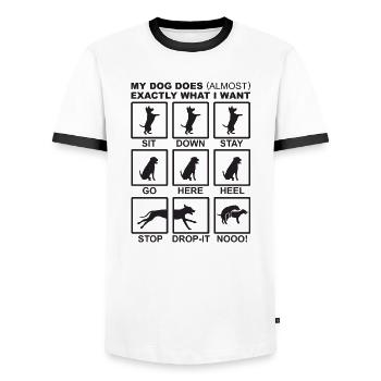 Dog Commands - Men's Ringer Shirt - white/black - Front - AI Model Female 172 light (172cm) & AI Model Male 178 dark (178cm)
