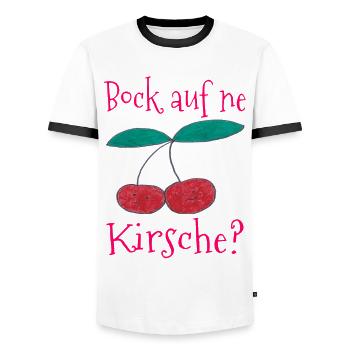 Kirsche Spruchdruck Back auf ne Kirsche - Männer Kontrast-T-Shirt - Weiß/Schwarz - Vorne - AI Model Female 172 light (172cm) & AI Model Male 178 dark (178cm)