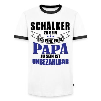 Schalker Papa | Schalke Vatertags Geschenkidee - Männer Kontrast-T-Shirt - Weiß/Schwarz - Vorne - AI Model Female 172 light (172cm) & AI Model Male 178 dark (178cm)
