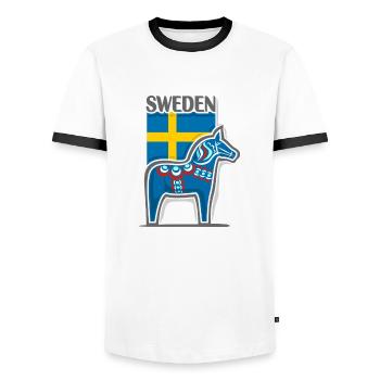 Suède Voyage Souvenir Landmark, drapeau suédois - T-shirt contrasté Homme - blanc/noir - Devant - AI Model Female 172 light (172cm) & AI Model Male 178 dark (178cm)