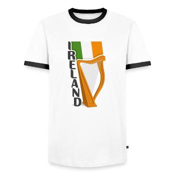 Ireland Souvenir Landmark, Ireland Flag Travel - Men's Ringer Shirt - white/black - Front - AI Model Female 172 light (172cm) & AI Model Male 178 dark (178cm)