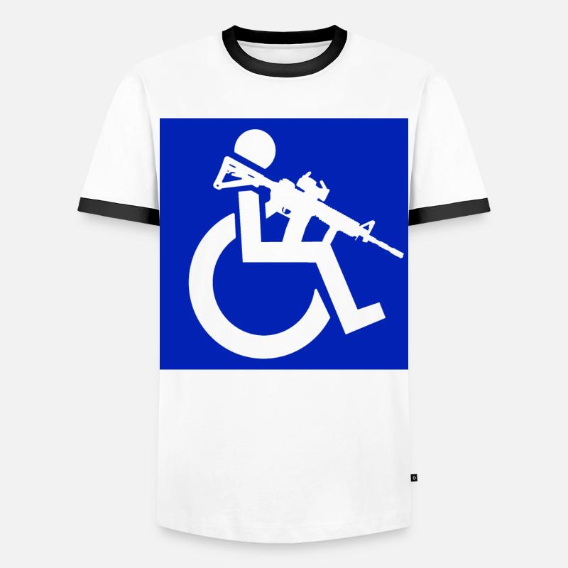 Bild eines Rollstuhlfahrers mit einem Gewehr # - Männer Kontrast-T-Shirt - Weiß/Schwarz