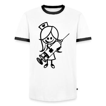 Infirmière aide-soignante Travailleur social - T-shirt contrasté Homme - blanc/noir - Devant - AI Model Female 172 light (172cm) & AI Model Male 178 dark (178cm)