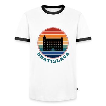 Bratislava Slowakei Skyline Wahrzeichen Souvenir - Männer Kontrast-T-Shirt - Weiß/Schwarz - Vorne - AI Model Female 172 light (172cm) & AI Model Male 178 dark (178cm)