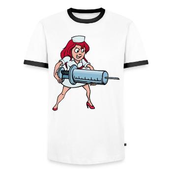 Nurse syringe injection vaccination profession - Men's Ringer Shirt - white/black - Front - AI Model Female 172 light (172cm) & AI Model Male 178 dark (178cm)