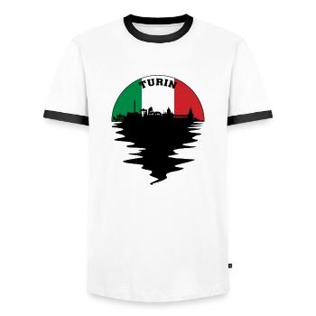 Turin Italie Skyline Drapeau Italien Voyage Souvenir - T-shirt contrasté Homme - blanc/noir - Devant - AI Model Female 172 light (172cm) & AI Model Male 178 dark (178cm)