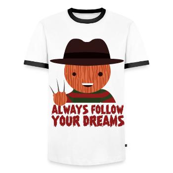 Always follow your Dreams - T-shirt contrasté Homme - blanc/noir - Devant - AI Model Female 172 light (172cm) & AI Model Male 178 dark (178cm)