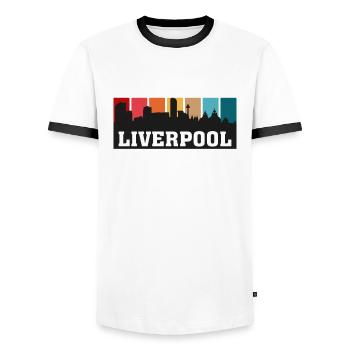 Liverpool Angleterre Voyage Souvenir Skyline Landmark - T-shirt contrasté Homme - blanc/noir - Devant - AI Model Female 172 light (172cm) & AI Model Male 178 dark (178cm)