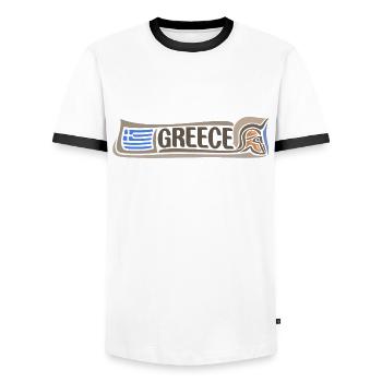 Greece Travel Souvenir Landmark Greek Flag Sticker - Men's Ringer Shirt - white/black - Front - AI Model Female 172 light (172cm) & AI Model Male 178 dark (178cm)