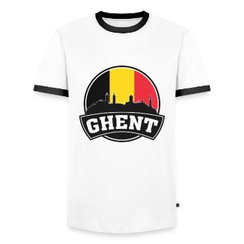 Ghent Belgium Skyline Travel Souvenir Belgian Flag - Men's Ringer Shirt - white/black - Front - AI Model Female 172 light (172cm) & AI Model Male 178 dark (178cm)