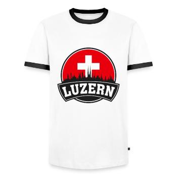 Luzern Switzerland Skyline Travel Souvenir Swiss F - Men's Ringer Shirt - white/black - Front - AI Model Female 172 light (172cm) & AI Model Male 178 dark (178cm)