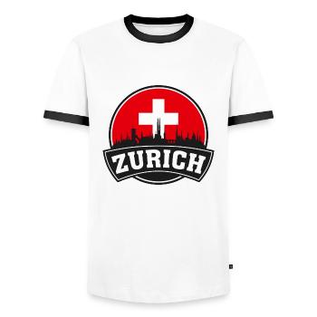 Zürich Schweiz Skyline Travel Souvenir Swiss F. - Männer Kontrast-T-Shirt - Weiß/Schwarz - Vorne - AI Model Female 172 light (172cm) & AI Model Male 178 dark (178cm)
