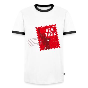 Badge de timbre souvenir de voyage de New York USA Sticker - T-shirt contrasté Homme - blanc/noir - Devant - AI Model Female 172 light (172cm) & AI Model Male 178 dark (178cm)