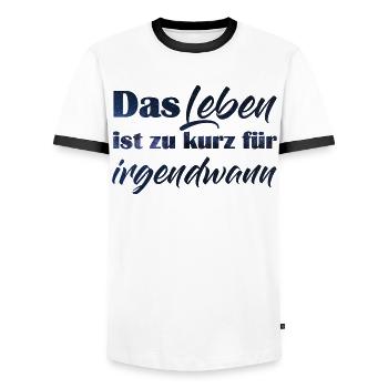 Kurze Lebensweisheit in handschriftlichem Design - Männer Kontrast-T-Shirt - Weiß/Schwarz - Vorne - AI Model Female 172 light (172cm) & AI Model Male 178 dark (178cm)