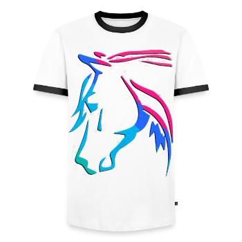 Équitation - Cavalier - Sport équestre - Tête de cheval cool - T-shirt contrasté Homme - blanc/noir - Devant - AI Model Female 172 light (172cm) & AI Model Male 178 dark (178cm)