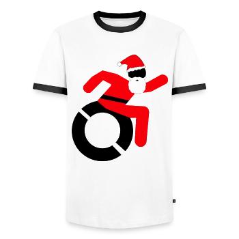 Père Noël en fauteuil roulant, spécialement pour Noël # - T-shirt contrasté Homme - blanc/noir - Devant - AI Model Female 172 light (172cm) & AI Model Male 178 dark (178cm)