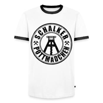 Schalker Pottmädchen | Ruhrpott Mädchen - Männer Kontrast-T-Shirt - Weiß/Schwarz - Vorne - AI Model Female 172 light (172cm) & AI Model Male 178 dark (178cm)