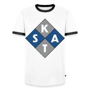 Skat the card game - Men's Ringer Shirt - white/black - Front - AI Model Female 172 light (172cm) & AI Model Male 178 dark (178cm)