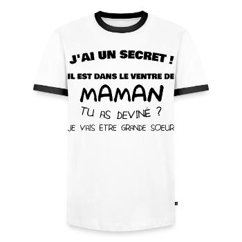 J'ai un secret ! Je vais être grande sœur - T-shirt contrasté Homme - blanc/noir - Devant - AI Model Female 172 light (172cm) & AI Model Male 178 dark (178cm)