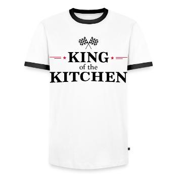 King of the Kitchen - Men's Ringer Shirt - white/black - Front - AI Model Female 172 light (172cm) & AI Model Male 178 dark (178cm)