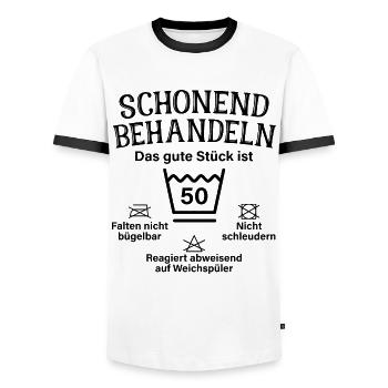 Schonend Behandeln Fünfzig Geschenk 50. Geburtstag - Männer Kontrast-T-Shirt - Weiß/Schwarz - Vorne - AI Model Female 172 light (172cm) & AI Model Male 178 dark (178cm)