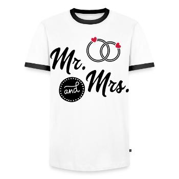 wedding - Men's Ringer Shirt - white/black - Front - AI Model Female 172 light (172cm) & AI Model Male 178 dark (178cm)
