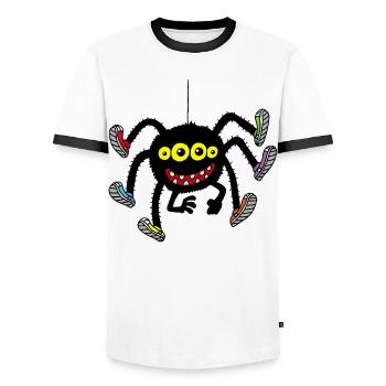 Spinne in bunten Schuhen - Männer Kontrast-T-Shirt - Weiß/Schwarz - Vorne - AI Model Female 172 light (172cm) & AI Model Male 178 dark (178cm)
