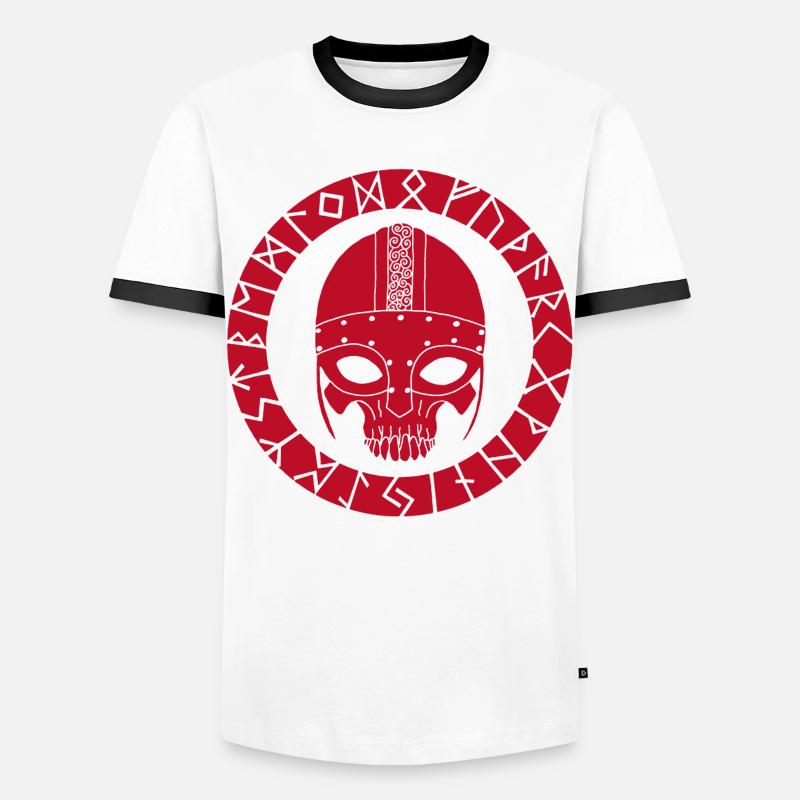 Rotes Wikinger-Todeskopf - Männer Kontrast-T-Shirt - Weiß/Schwarz
