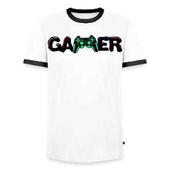 Gamer Games Zocker Controller Spielkonsole Spieler - Männer Kontrast-T-Shirt - Weiß/Schwarz - Vorne - AI Model Female 172 light (172cm) & AI Model Male 178 dark (178cm)