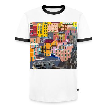 Cinque Terre In Italy - Men's Ringer Shirt - white/black - Front - AI Model Female 172 light (172cm) & AI Model Male 178 dark (178cm)