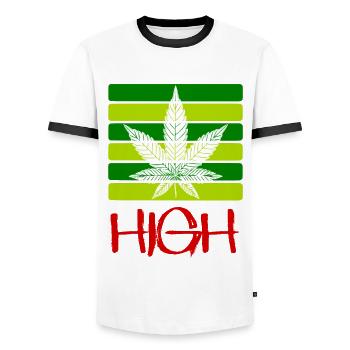 High / Fumer / Cannabis / Chanvre / Feuille de cannabis - T-shirt contrasté Homme - blanc/noir - Devant - AI Model Female 172 light (172cm) & AI Model Male 178 dark (178cm)