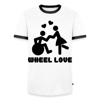 Wheellove für Rollstuhlfahrer, die tanzen * - Männer Kontrast-T-Shirt - Weiß/Schwarz - Vorne - AI Model Female 172 light (172cm) & AI Model Male 178 dark (178cm)