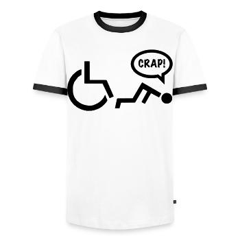 CRAP als Rollstuhlfahrer fällt. Humor Shirt * - Männer Kontrast-T-Shirt - Weiß/Schwarz - Vorne - AI Model Female 172 light (172cm) & AI Model Male 178 dark (178cm)
