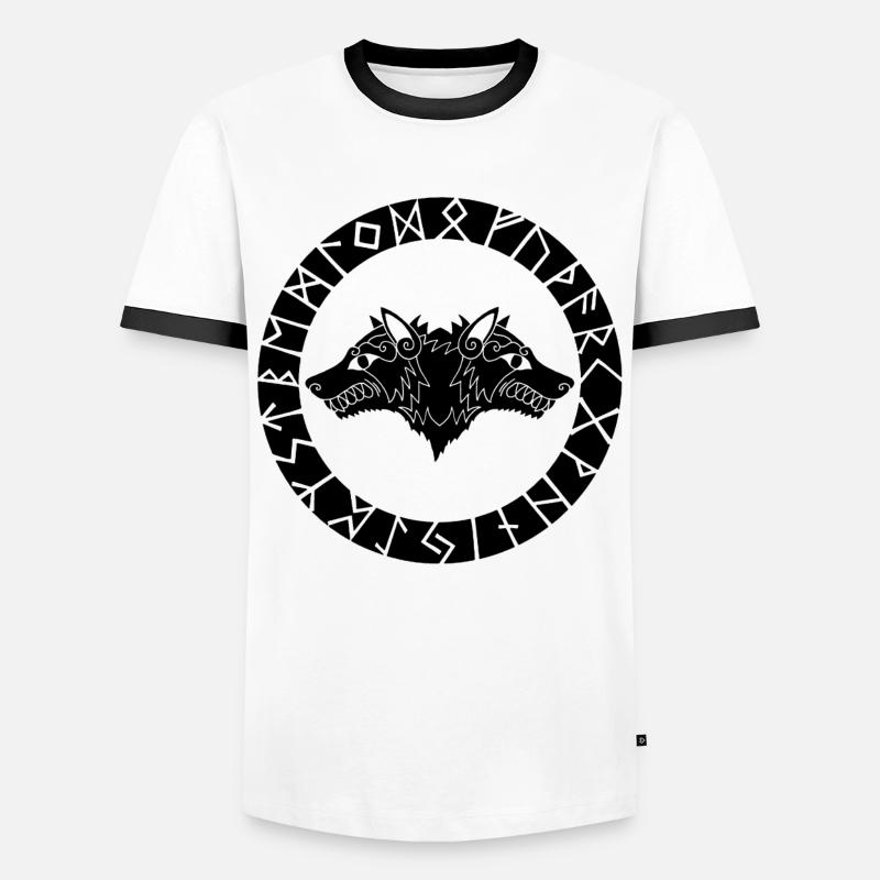 Two-headed black Viking wolf - Men's Ringer Shirt - white/black
