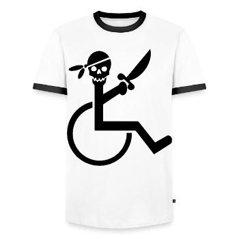 Fauteuil roulant Pirate pour les rouleaux durs. Chemise humoristique * - T-shirt contrasté Homme - blanc/noir - Devant - AI Model Female 172 light (172cm) & AI Model Male 178 dark (178cm)