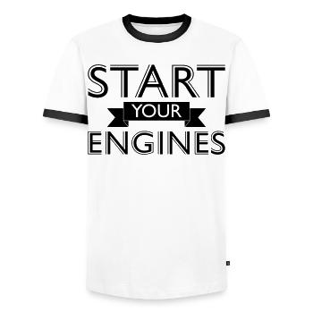 Funny Gifts for Men - Men's Ringer Shirt - white/black - Front - AI Model Female 172 light (172cm) & AI Model Male 178 dark (178cm)