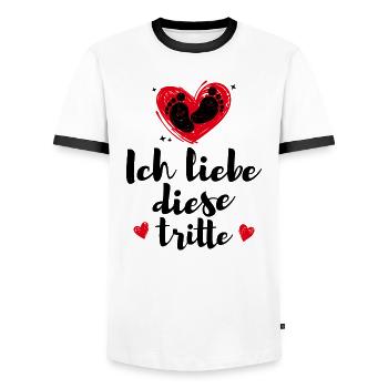 Amour bébé ventre coeur Enceinte Déclaration Pieds bébé - T-shirt contrasté Homme - blanc/noir - Devant - AI Model Female 172 light (172cm) & AI Model Male 178 dark (178cm)