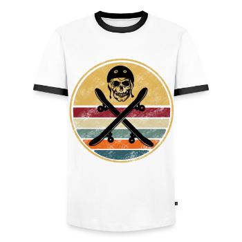 Skateboard Skate Skateboarding - Men's Ringer Shirt - white/black - Front - AI Model Female 172 light (172cm) & AI Model Male 178 dark (178cm)