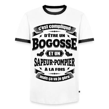 BOGOSSE ET SAPEUR-POMPIER À LA FOIS - T-shirt contrasté Homme - blanc/noir - Devant - AI Model Female 172 light (172cm) & AI Model Male 178 dark (178cm)