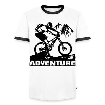 MTB - Männer Kontrast-T-Shirt - Weiß/Schwarz - Vorne - AI Model Female 172 light (172cm) & AI Model Male 178 dark (178cm)