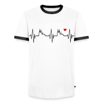 Cologne Skyline battement de coeur coeur coeur Kölsch Kölner - T-shirt contrasté Homme - blanc/noir - Devant - AI Model Female 172 light (172cm) & AI Model Male 178 dark (178cm)