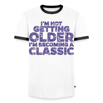Statement Birthday - Men's Ringer Shirt - white/black - Front - AI Model Female 172 light (172cm) & AI Model Male 178 dark (178cm)