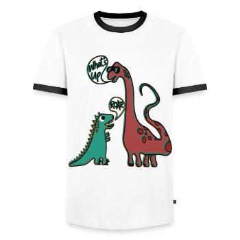 Dinosaures Tyrannosaurus et Brachiosaurus - T-shirt contrasté Homme - blanc/noir - Devant - AI Model Female 172 light (172cm) & AI Model Male 178 dark (178cm)